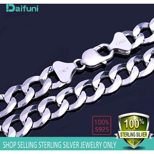 Daifuni 2021 100% Real S925 Sterling Silver Men Jewelry 8MM Width Mens Chain Curb Necklace Man and Woman Cuba Jewelry Gift