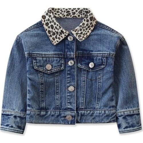 Toddler Kid Leopard Turn Down Collar Denim Outerwear Jacket Girl Baby Casual Coat Tops Outfits New