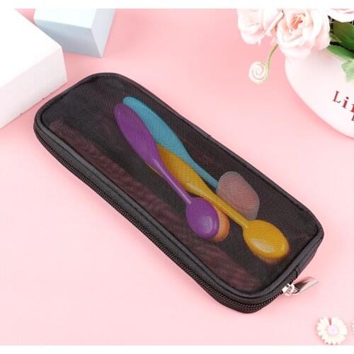 Black Makeup Brush Travel Case Cosmetic Toiletry Bag Organizer Beauty Tools Mesh Kit Pouch For Men WomenWash Storage Accessorie
