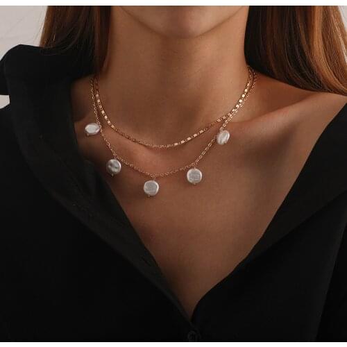 Double Layer Fashion Pearl Necklace Pendant for Charm Women Exquisite Romantic Simple Short Choker Chain Necklace Collar Jewelry