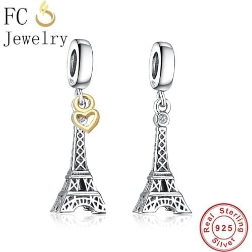 FC Jewelry Fit Original Pandora Charm Bracelet Real 925 Sterling Silver Paris Eiffel Tower Pendant Dangle Beads Berloque 2020