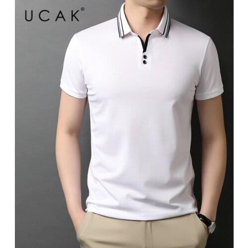 UCAK Brand Classic Solid Color Turn-down Collar Short Sleeve T-Shirts Summer New Streetwear Casual Cotton T Shirt Homme U5572