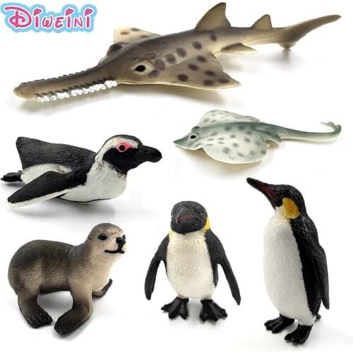 Simulation Sea Life fish Penguin Sea Lion Fish Skate Sawfish plastic animals model fairy craft figurine Aquarium home decor toys