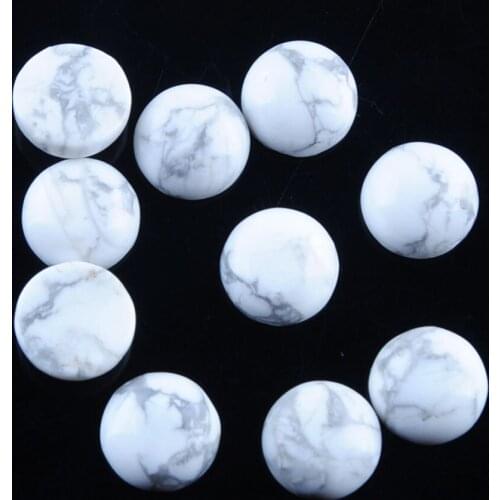 30PCS 8mm Round White Turquoises No Hole Cabochon CAB Natural Stone Flat Back Beads Accessories for Ring Jewelry Making QU3163