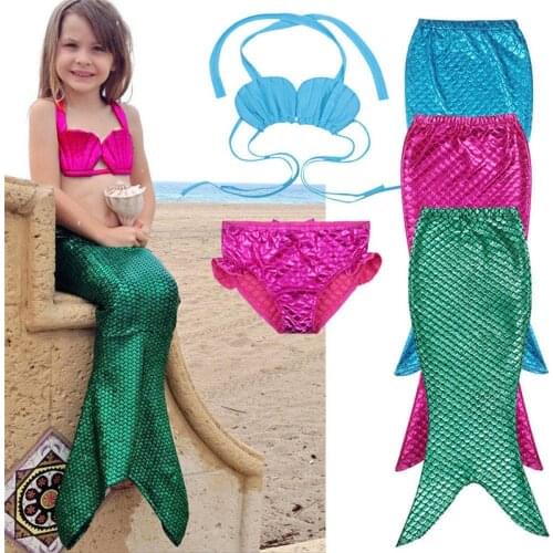 3pcs/Set Swimsuit For Girl Kids Mermaid Tail Shell Halter Swimwear Girls Swimsuit Bikini 2021 Bathing Suit Fancy Cosplay Costume