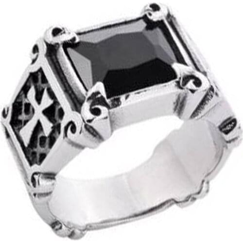 Megin D Hot Sale Punk Vintage Ruby Black Stone Cross Titanium Steel Rings for Men Women Couple Friend Fashion Gift Jewerly