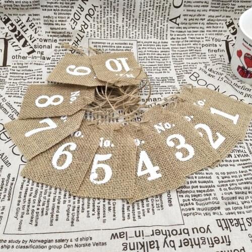 1 Set Reusable Linen Card Burlap Number Banner Display Cards Flag Number Decorative Type Linen Burlap Bunting for Wedding Party