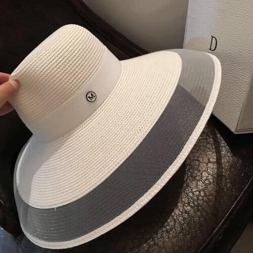 Fashion Fascinating Veil Netting Sun Hat UPF 50+ Ladies Kentucky Derby Hats Wide Brim Straw Cap Women Summer Beach Fedoras Caps