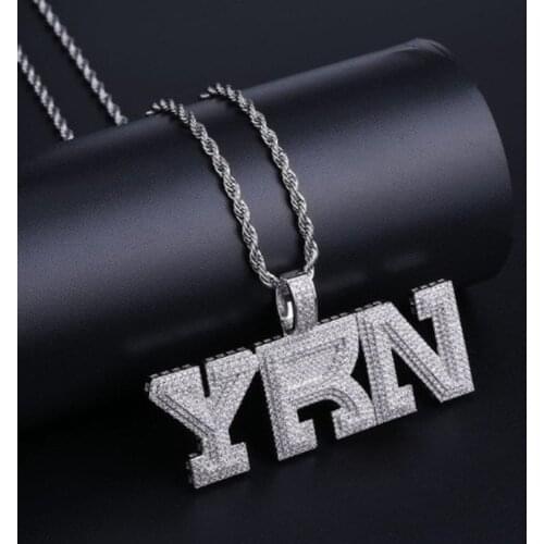 Personality Design Hip Hop Style Bling Letters "YRN" Pendant Necklace Mens High Quality Metal Zircon Inlaid Rock Punk Jewelry