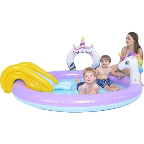 Inflatable Splash Sprinkler Slide Swimming Pool for Kids Cartoon Unicorn Baby Infant Wading Swimming Pool Backyard Fountain