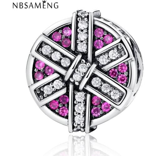 NBSAMENG 100% 925 Sterling Silver Full Rose White Crystal Beads Charms Fit Bracelets & Bangles Gift DIY Jewelry