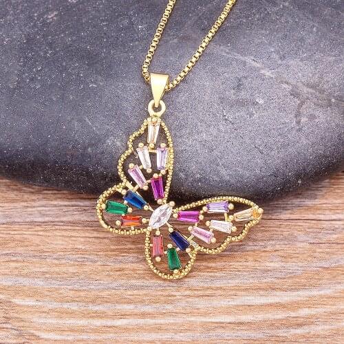 Top Quality Copper Zircon 12 Styles Charms Butterfly Pendant Chain Necklace for Women Girls Gold Plated Vintage Boho Jewelry