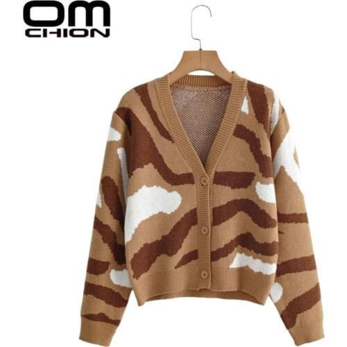 OMCHION Knitted Top Femme 2021 Fall Winter V Neck Womens New Wave Soft Cardigan Casual Loose Korean Chic Warm Sweater BR13