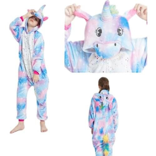 Unicorn Pajamas Winter Flannel Warm Hooded Nightwear Animal Cartoon Boys Pyjamas Outfits Set Pajamas For Girls Kids Sleepwear