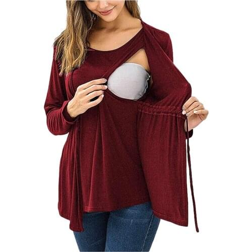 Casual Maternity Clothes Long Sleeve Double Layer Nursing Tops T-shirt Breastfeeding Pregnancy Clothes Autumn Gestante Roupas