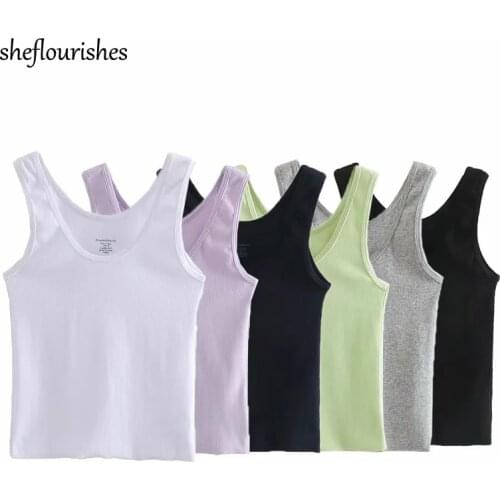 Casual crop top women summer tank top solid korean cropped tops knit slim tops women 2021 white tank top black joggers vest gray