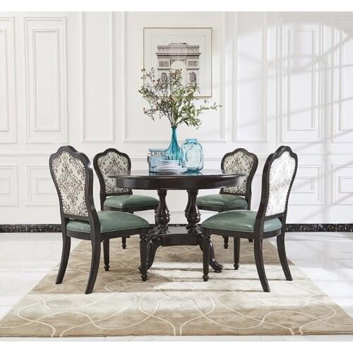 Extensible wooden dining table designs set and blue leather chair WA640