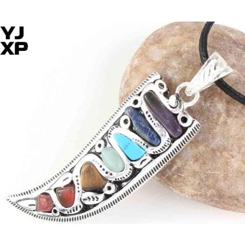 YJXP 7 Chakra Beads Silver Plated Horn Shaped Reiki Healing Amulet Meditation Peaceful Pendant Charms Jewelry