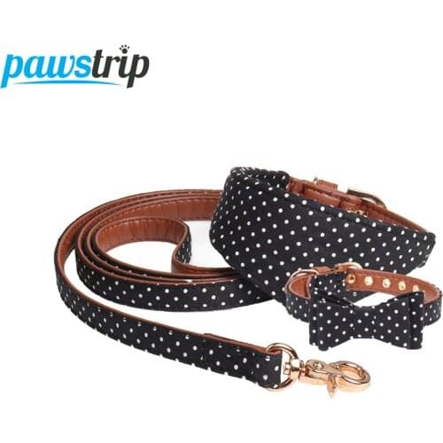 Pawstrip 4 Colors Dot Small Dog Collar Bandana Soft Leather Dog Leash Cute Bow Cat Collar Pet Teacup Chihuahua Collar Leash Lead