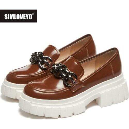 SIMLOVEYO 2021 Lace Up Platforms Fashion Women Shoes Genuine Leather Spring Autumn Ladies Pumps Square Toe 6.5cm Chunky Heels