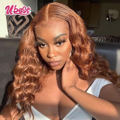 Ubest Ginger Brown Body Wave Wigs for Black Women Colored Human Hair Malaysian Wavy Lace Frontal Wig 180% Transparent Lace Wigs