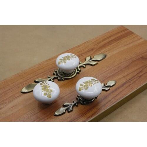 Vintage Bronze Ceramic Cupboard Knobs and Handles Flower Furniture Handles