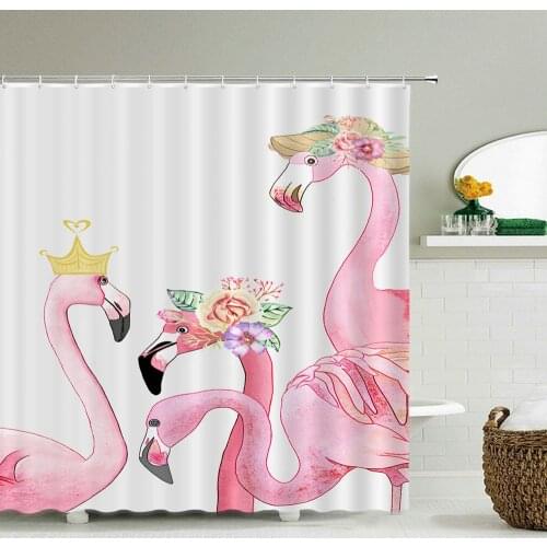 Waterproof Bathroom Shower Curtains Flamingo Polyester Bath Curtain Flower Leaves plant Bath Screen Printed Curtain Home Decor