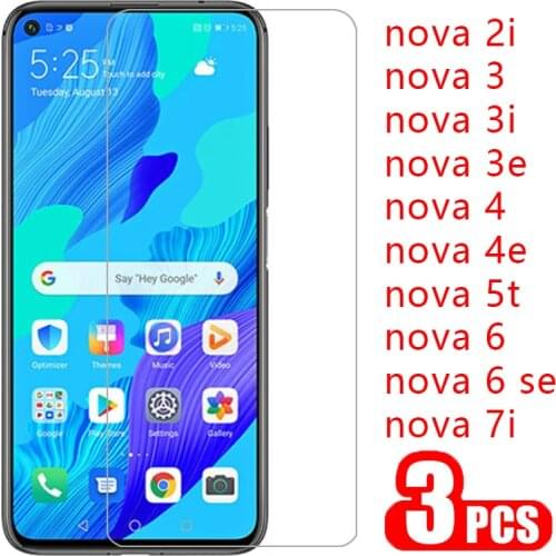 3pcs protective glass for huawei nova 7i 6 se 5t 4 4e 3e 3 3i 2i screen protector tempered glas on nov nova7i nova5t nova3i film