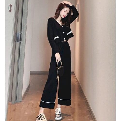 Womens Suits 2021 New Spring Autumn Fashion Blouse Wide Leg Pants High Waist Slimming Casual Two-piece Suit Women Sets Clothes
