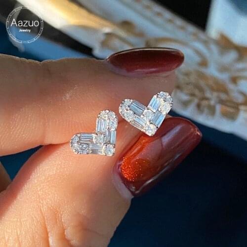 Aazuo Real 18K White Gold Real Diamonds 0.40ct Fairy Lovely Heart Stud Earrings gifted for Women Engagement Wedding Party Au750