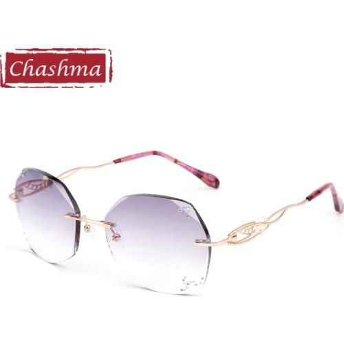 Chashma Titanium Fashion Female Eye Glasses Diamond Trimmed Rimless Spectacle Frames Women Sunglasses Tint Lenses