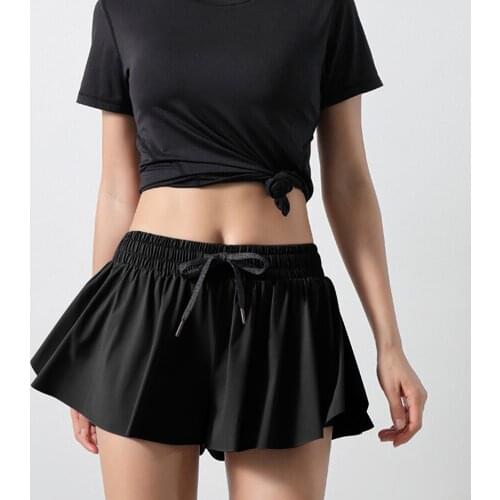 Women Yoga Shorts Running Cycling Bike Elastic Waist Quick Dry Fake Two Piece Breathable Athletic Female Fitness Gym Sport