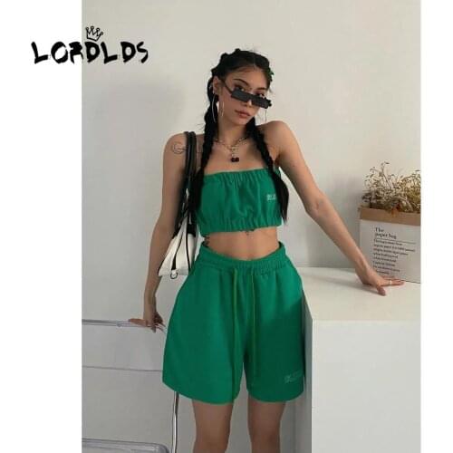 LORDLDS Women Green Two Piece Sets Summer Korean Fashion Backless Strapless Tops and Shorts Casual Tracksuits Short Sets