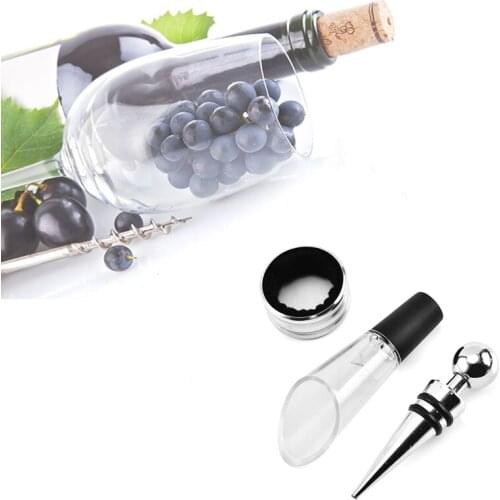 3PCS Red Wine Accessories Set Bar Tools Vacuum Wine Bottle Stopper Wine Pourer Wine Ring Kitchen Barware Kit