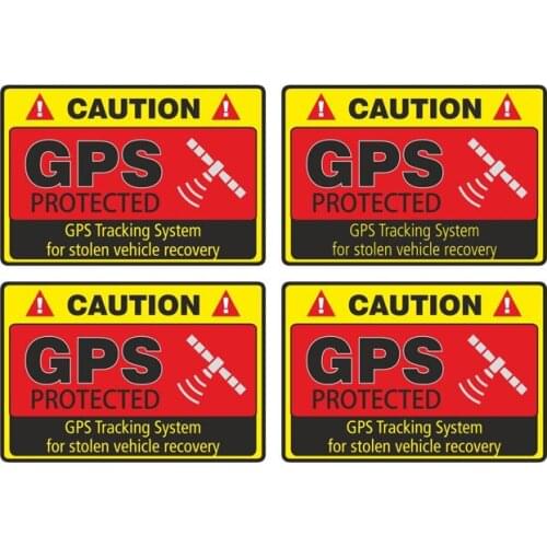 4 Pcs Warning Car Sticker Caution GPS Tracking System Protected Decal PVC 7.3CM*4.8CM