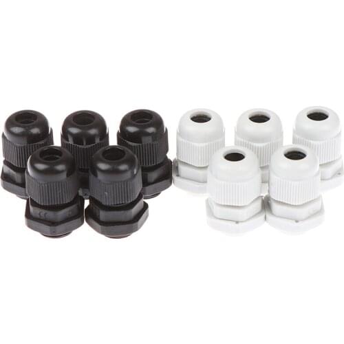 5pcs PG9 For 4-8mm Wire Cable White Black Waterproof Nylon Plastic Cable Gland Connector