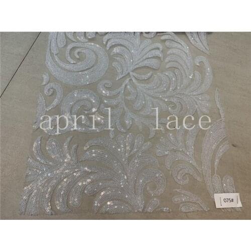 5yards /lot K075# Ivory floral sequin embroidery lace tulle lace fabric for sawing bridal wedding dress/occasion