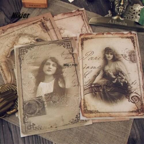 8 Sheets Vintage Victorian Girl Stickers Old Book Page Style Sticker For The Diary Scrapbooking Ablum Label Stickers Stationery