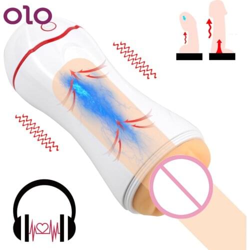 OLO Sex Toys for Men Sex Products Automatic Voice Male Masturbator Cup Sucking Vibration Soft Pussy Sex Machine Real Vagina