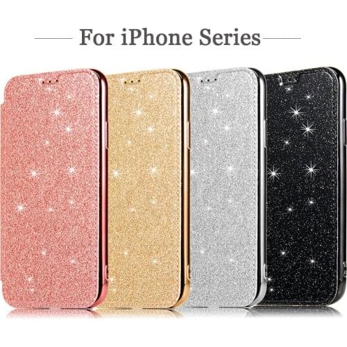 Bling Glitter Leather Flip Wallet Case For iPhone 12 Mini 11 Pro XS Max XR X 8 7 6 6s Plus 5 5S SE 2020 Clear Back Soft TPU Case