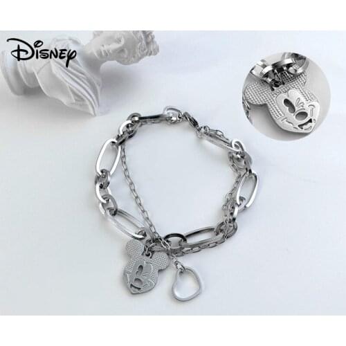 Disney Classic Cartoon Mickey Mouse Pendant Bead Bracelet Silver Color Heart Charm Jewelry Bracelet for Women Pulsera Mujer