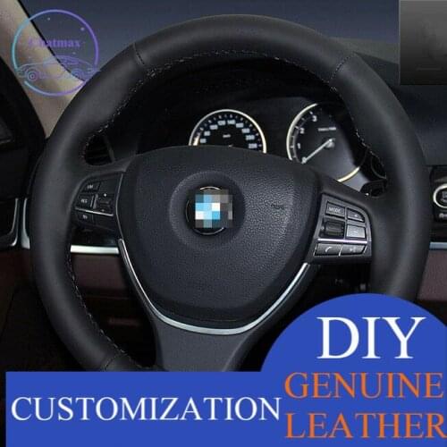 For BMW 525LI Hand Sewing Steering Wheel Cover Black Leather Black thread anti-slip design all season comfort touching