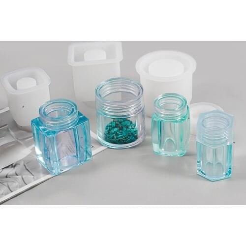 Four Creative Diy Crystal Epoxy Molds Bottle Storage Tank Prismatic Sealed Bottle Storage Box Silicone Model