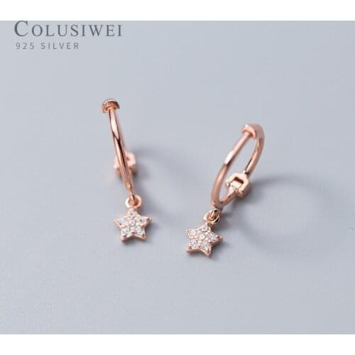 Colusiwei 925 Sterling Silver Crystal Round Circle Clear Cubic Zircon Star Drop Earrings for Women Sterling Silver Jewelry