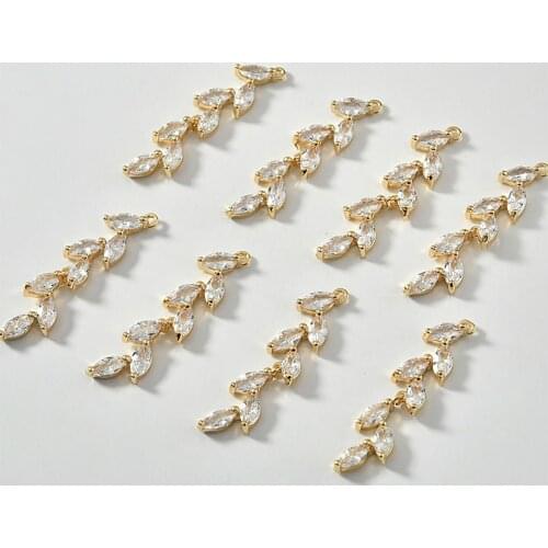 Maintains Color Copper Plated 18k Real Gold Color Zircon Leaves Willow DIY Ear Rings Material Bracelet Accessories