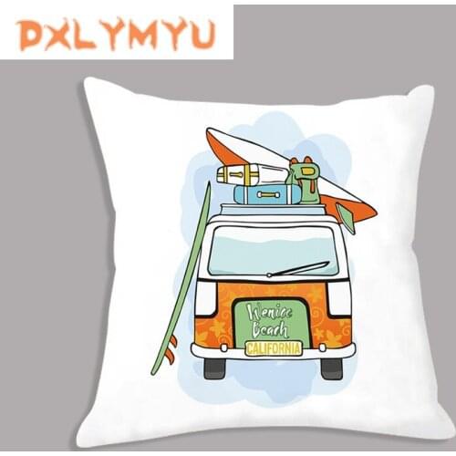 Decorative Cushion Cartoon Car Vacation Surf Print Waist Cushion Sofa Home Decor Throw Pillow Soft Pillowcase Kids gift