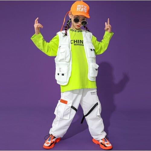 Kids Hip Hop Dance Clothes Streetwear Vest Tops Girls Pants White Hiphop Suit Ballroom Modern Stage Performance Costume BL5665