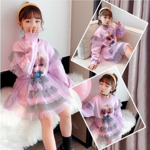 Girl long sleeve Sequins fashion dress 2021 spring autumn new lace patchwork dress kids princess dress children clothes wz88