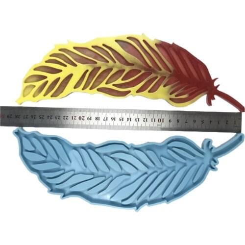 DIY Coaster Tray Plate Epoxy Resin Mold Large Feather Ornaments Silicone Mould A0NF