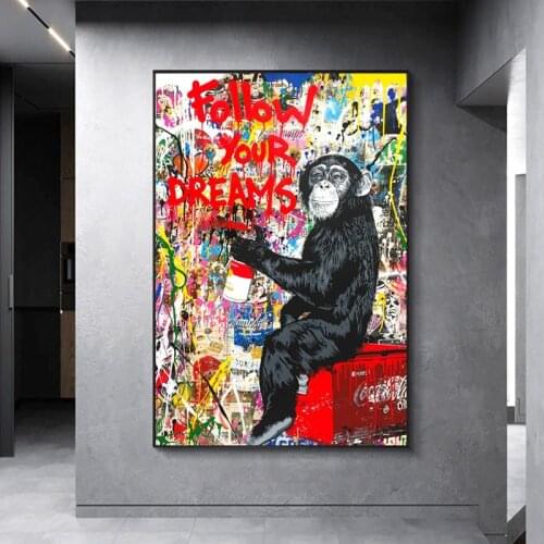 Banksy Graffiti Art Canvas Painting Abstract Street Posters and Prints Follow Your Dreams Quotes Modern Living Room Home Decor